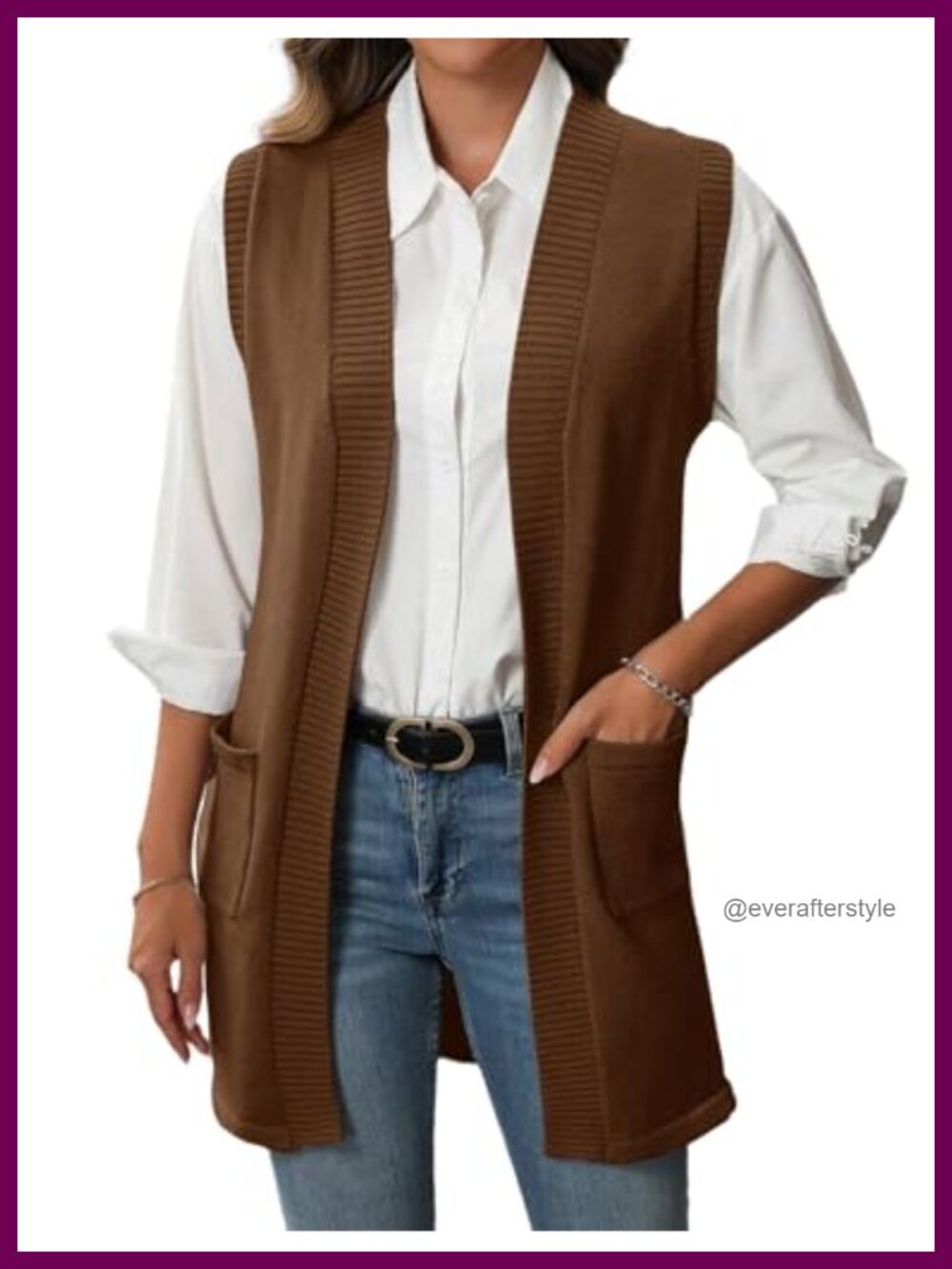 Long Open Front Sleeveless Cardigan Sweater Vest with Pockets
